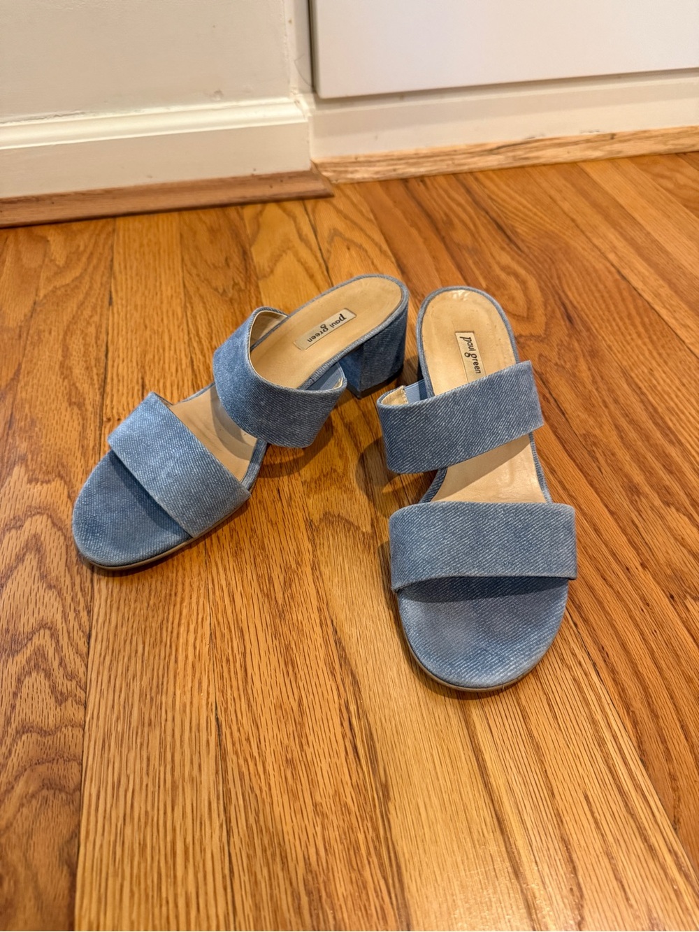 Paul Green Light Blue Denim Two-Band Block Heel Sandals